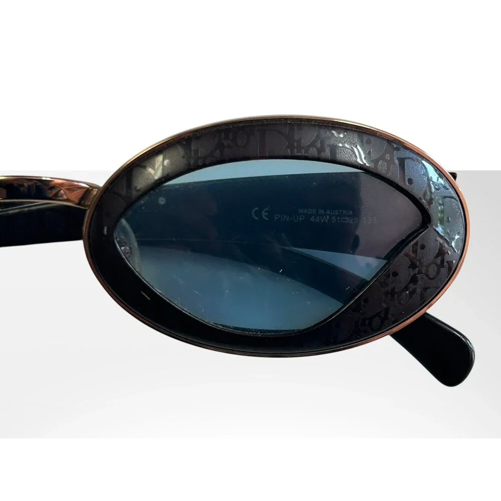 VTG Christian Dior Pin-Up Sunglasses Black Gold Oblique Monogram Oval Wrap